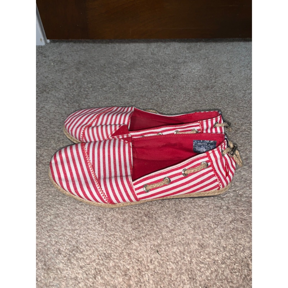 Nautica Rudder 2 Red White Striped Nautical Espadrille Boat Shoes Womens 7
